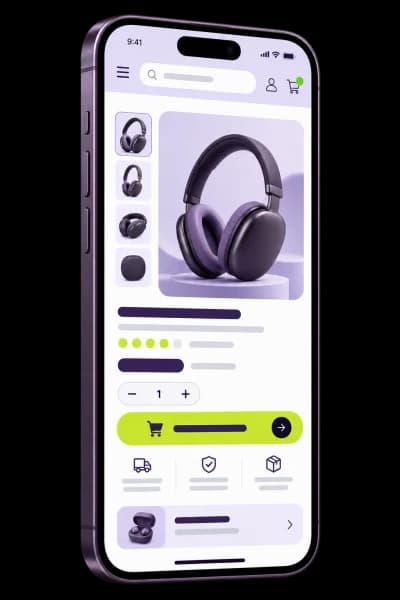 Sitio web transaccional mostrado en un teléfono móvil